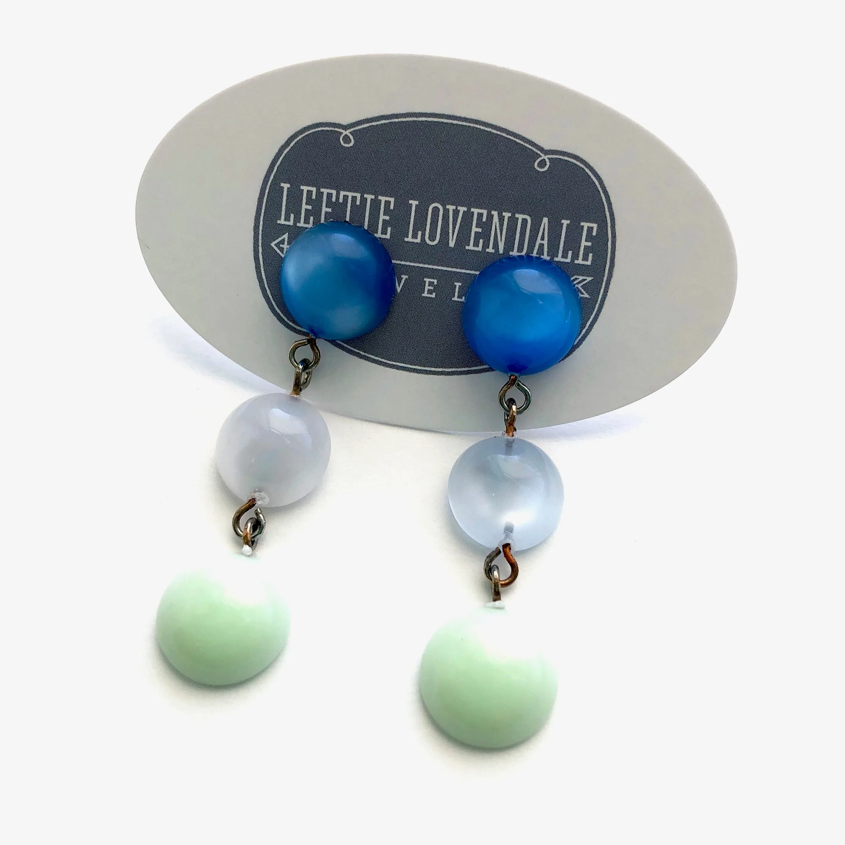 Ice Aqua Blue & Mint Green Moonglow Mini Tri Dot Drop Earrings