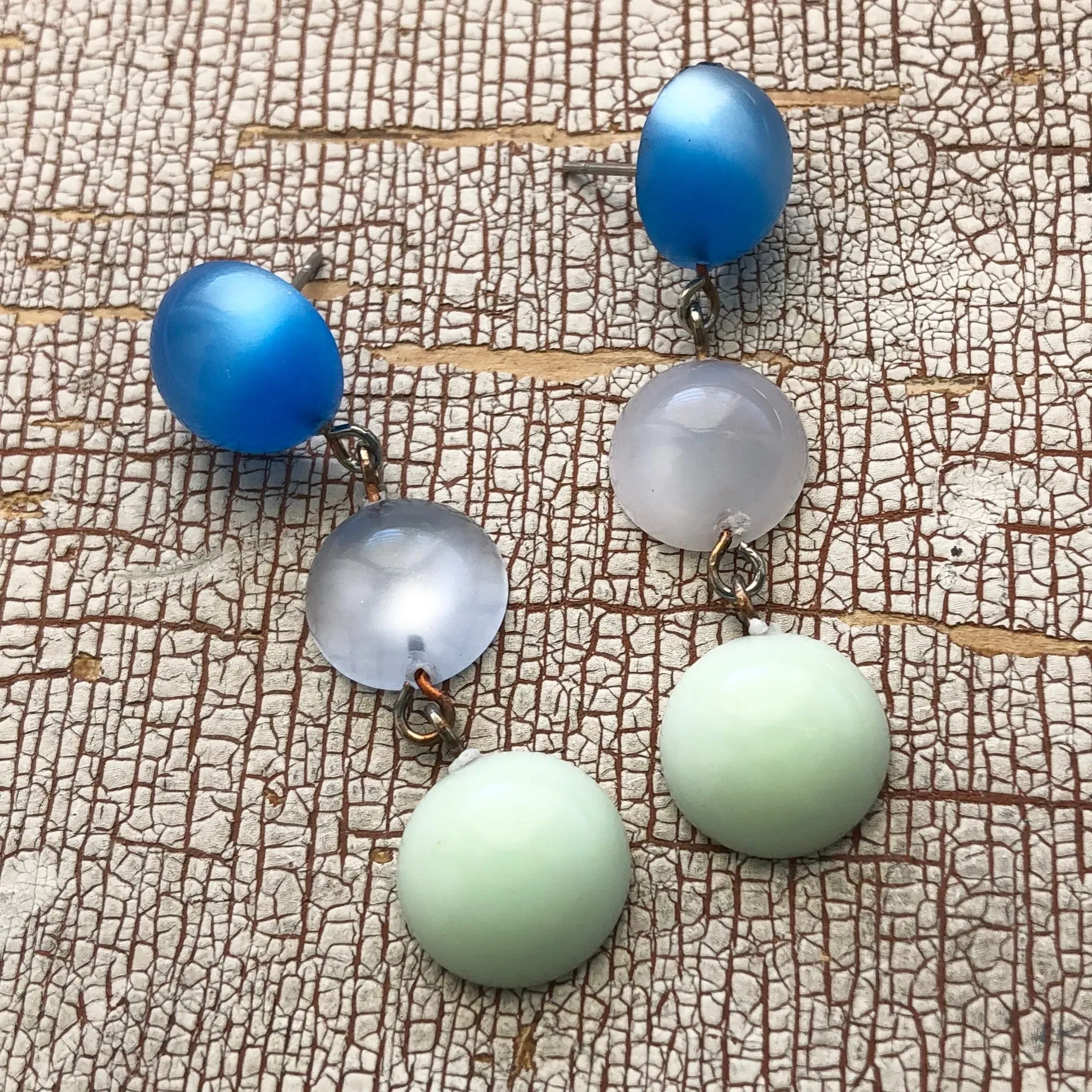 Ice Aqua Blue & Mint Green Moonglow Mini Tri Dot Drop Earrings