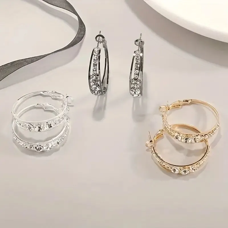 Inlaid Rhinestone Hoop Earrings