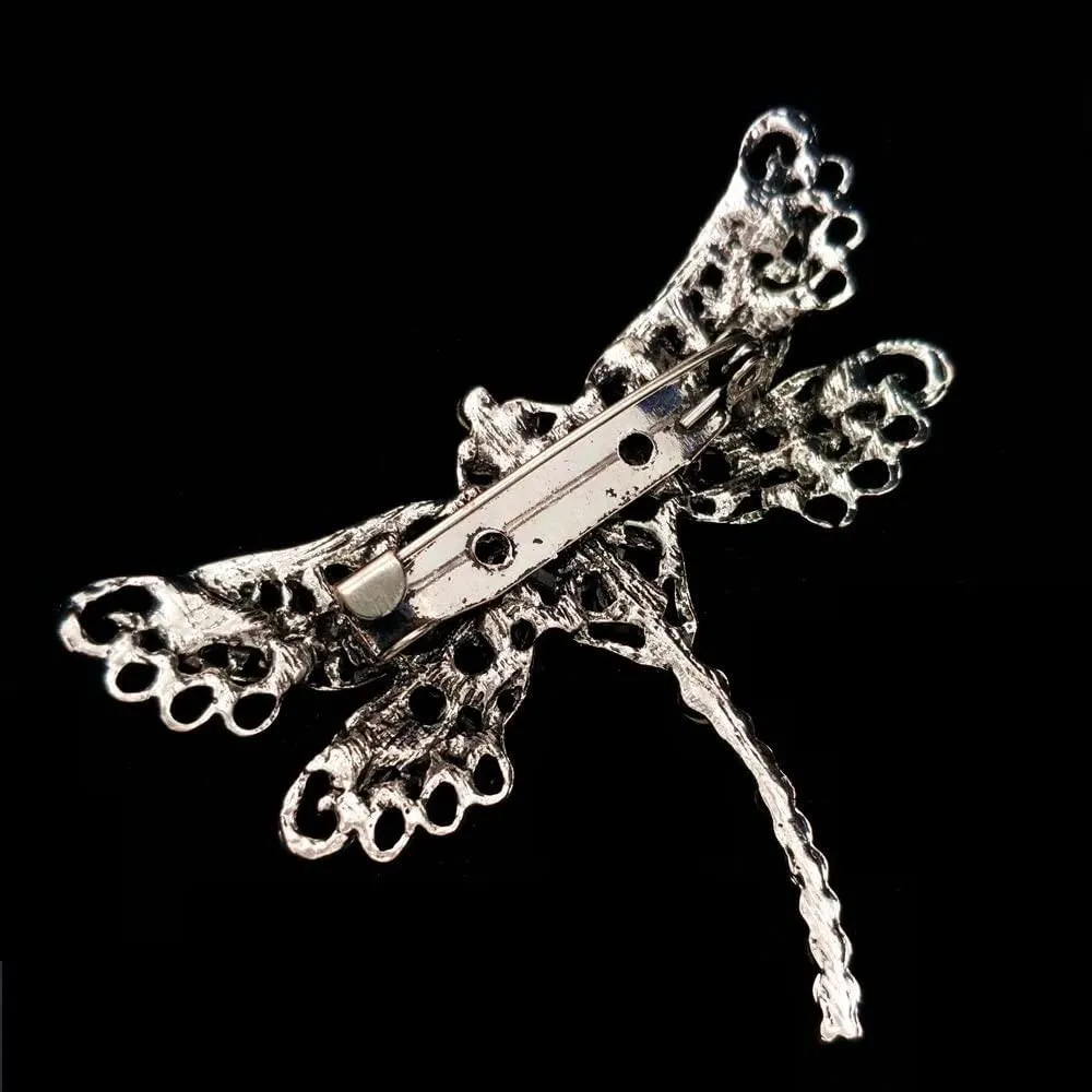 Jewelblings Vintage Red Eyes Green Blue Crystal Filigree Dragonfly Brooches Pins Statement Insect Jewelry