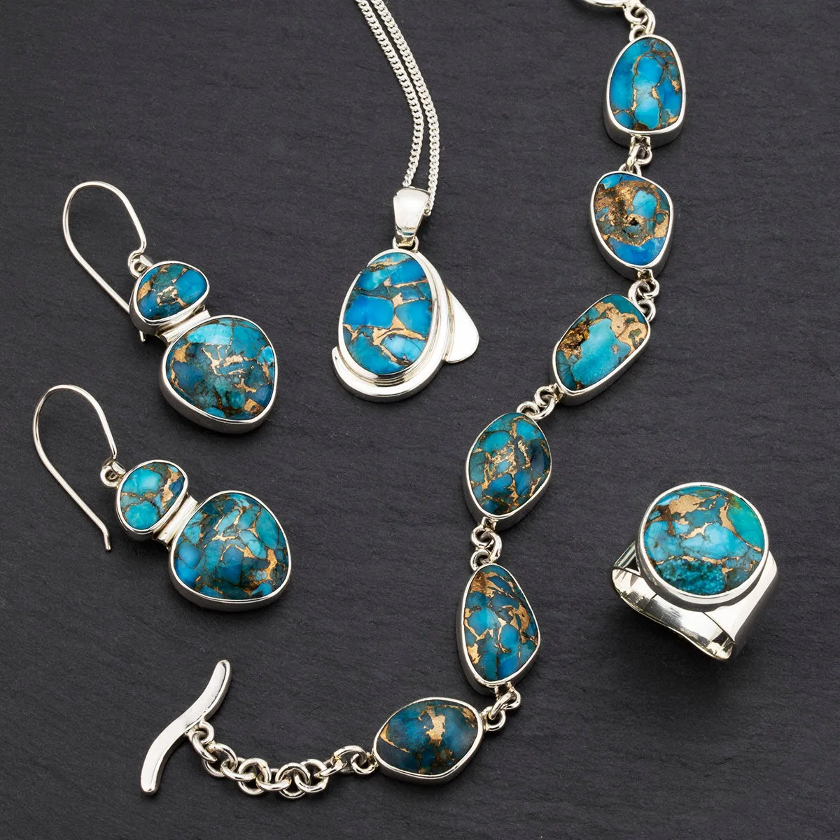 Large Blue Copper Turquoise Drop Earrings