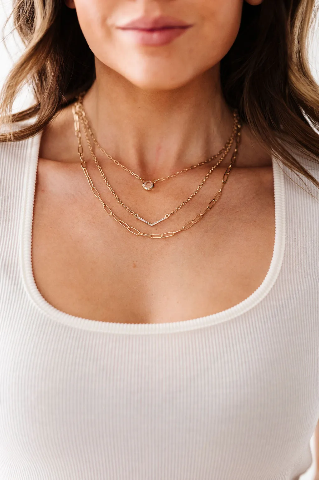 Layered Necklace with Crystal Pendants