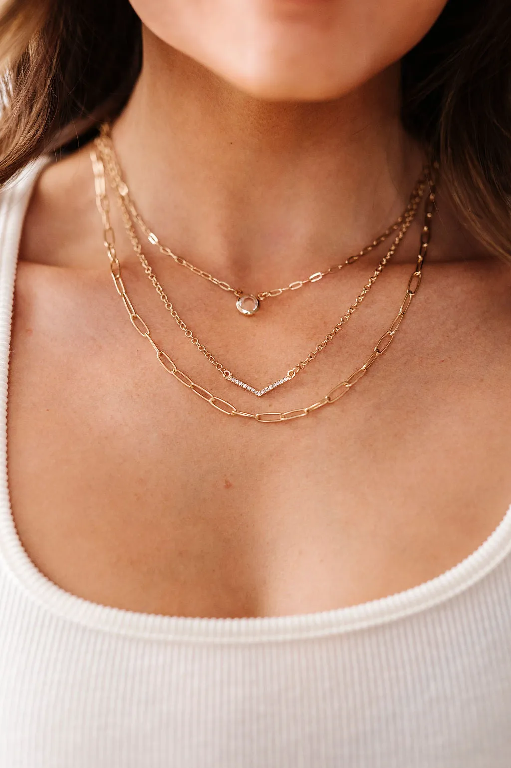 Layered Necklace with Crystal Pendants
