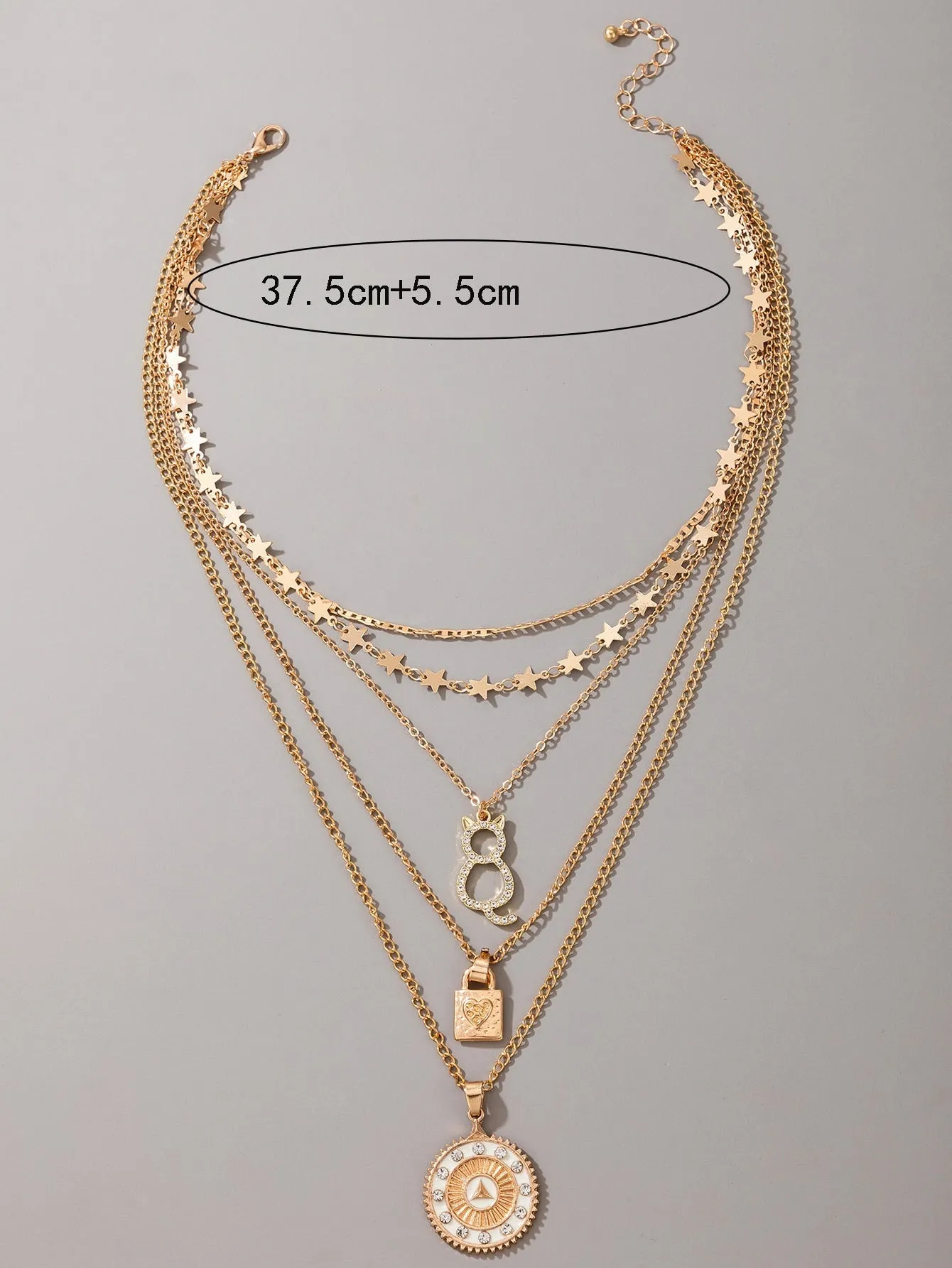 Lock & Cat Charm Layered Necklace