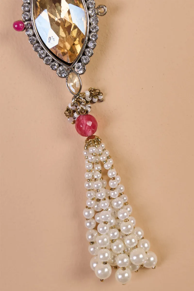 Maroon Crystal With Pearl Latkan Brooch