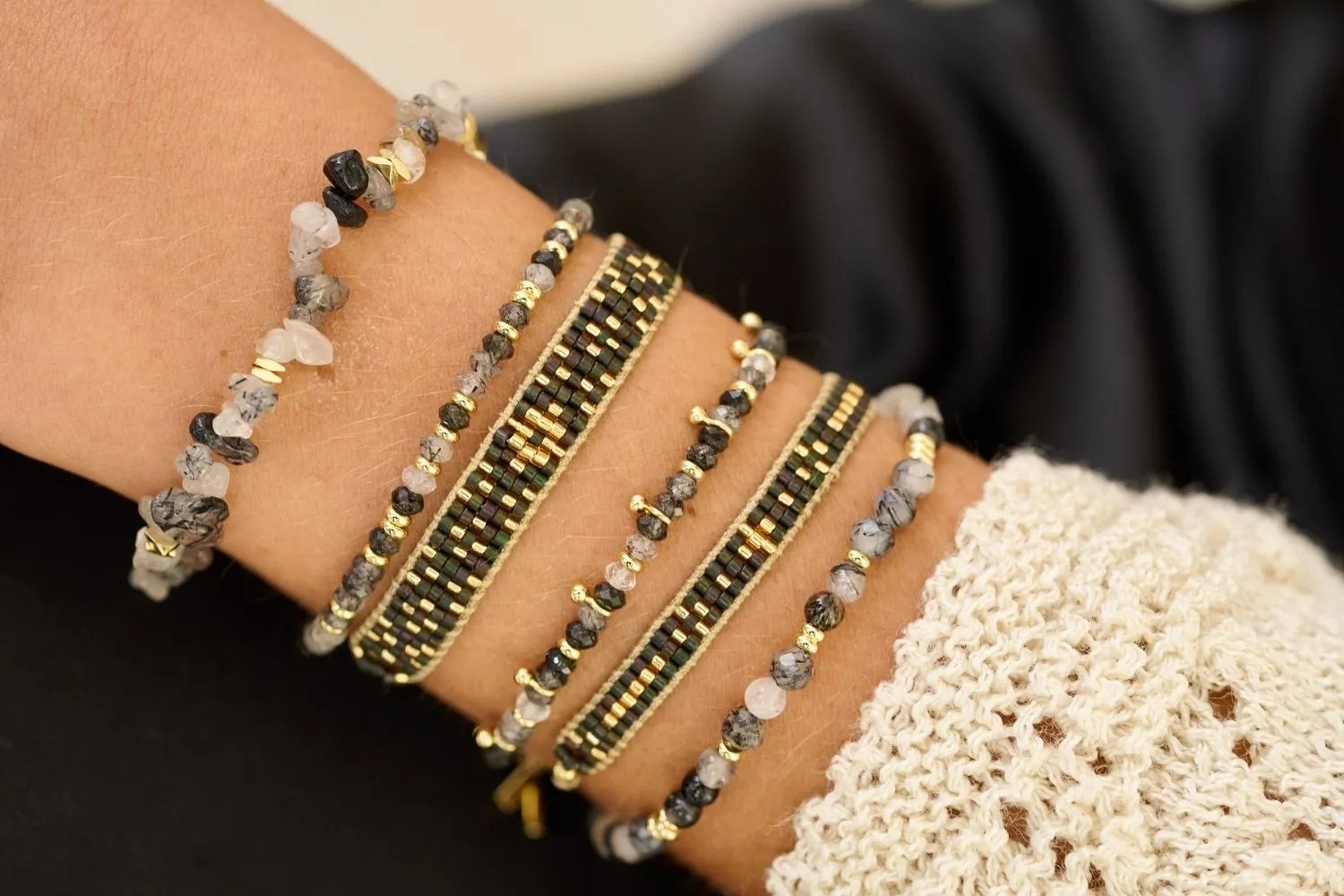 Maya Gold & Black Beaded Friendship Bracelet