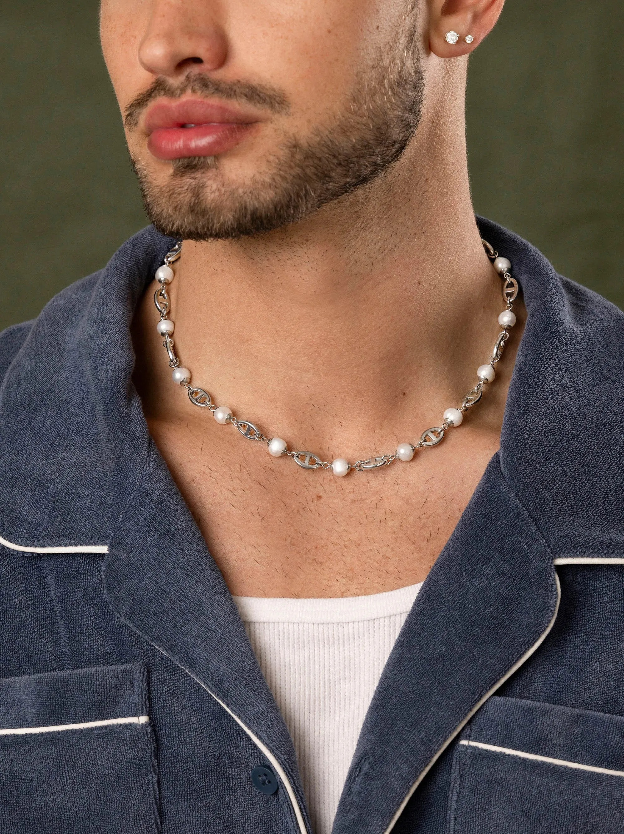 Men's Silver Mariner Chain with Pearls