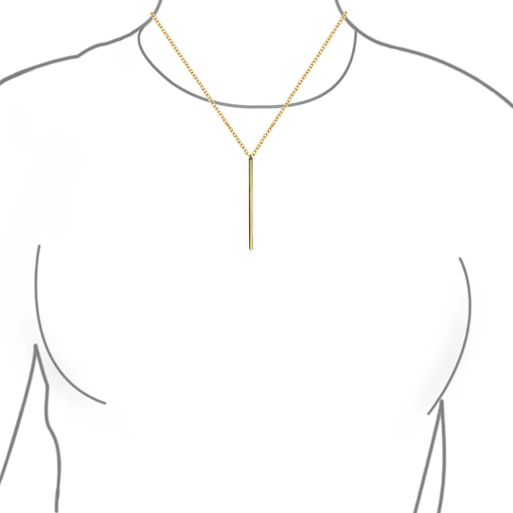 Minimalist Vertical Bar Pendant Necklace 14K Gold Plated Sterling Silver