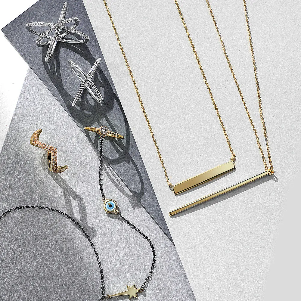Minimalist Vertical Bar Pendant Necklace 14K Gold Plated Sterling Silver