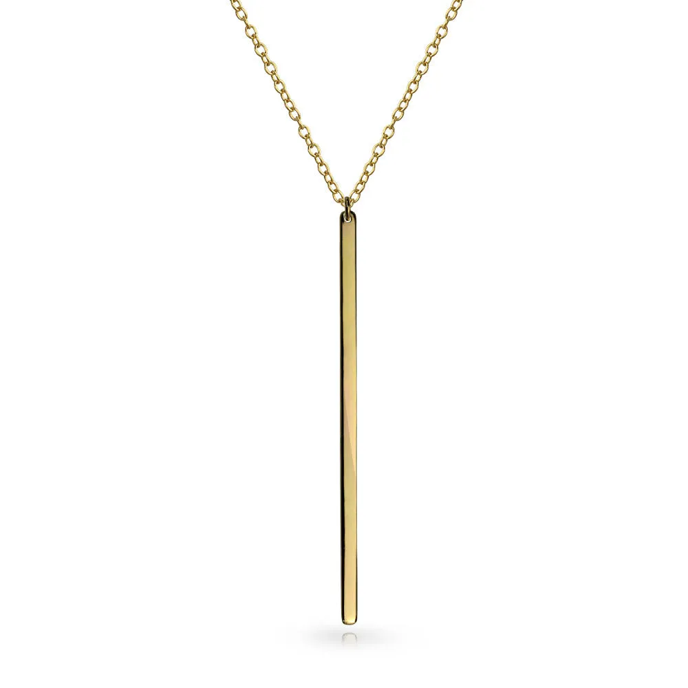 Minimalist Vertical Bar Pendant Necklace 14K Gold Plated Sterling Silver