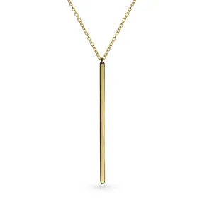 Minimalist Vertical Bar Pendant Necklace 14K Gold Plated Sterling Silver