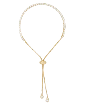 Mocha Adjustable Tennis Bracelet W/ CZ - Gold