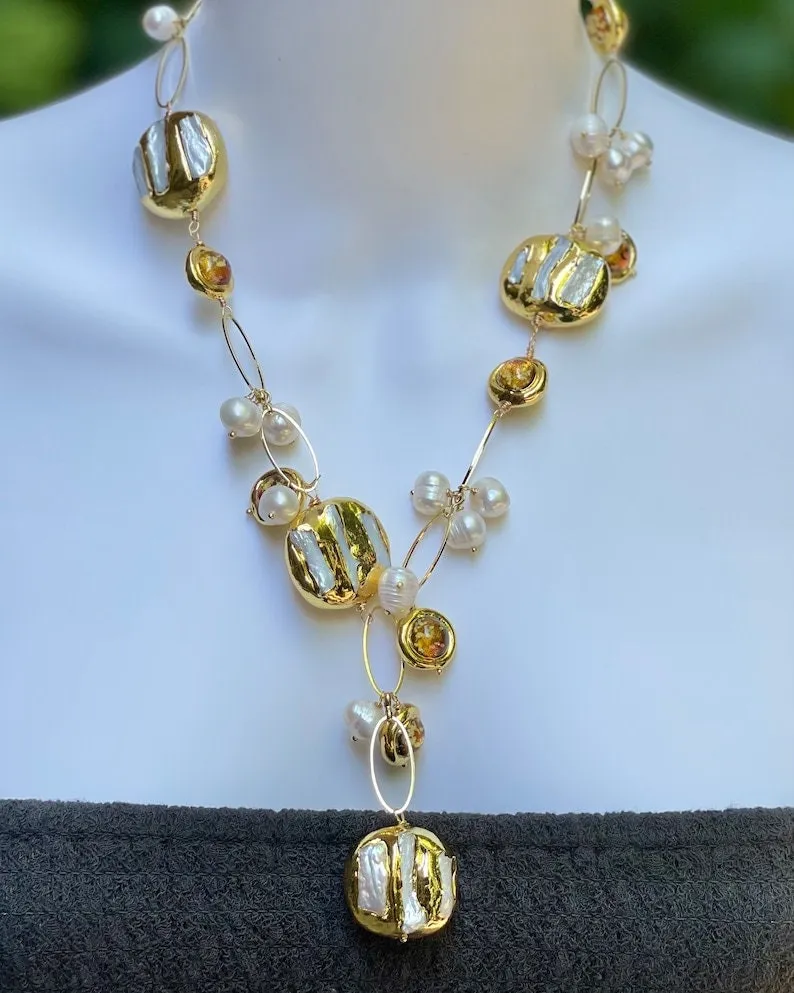 Natural Keshi pearl charm necklace