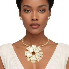Necklace Gold Stacked Metal Squares Pendant Set
