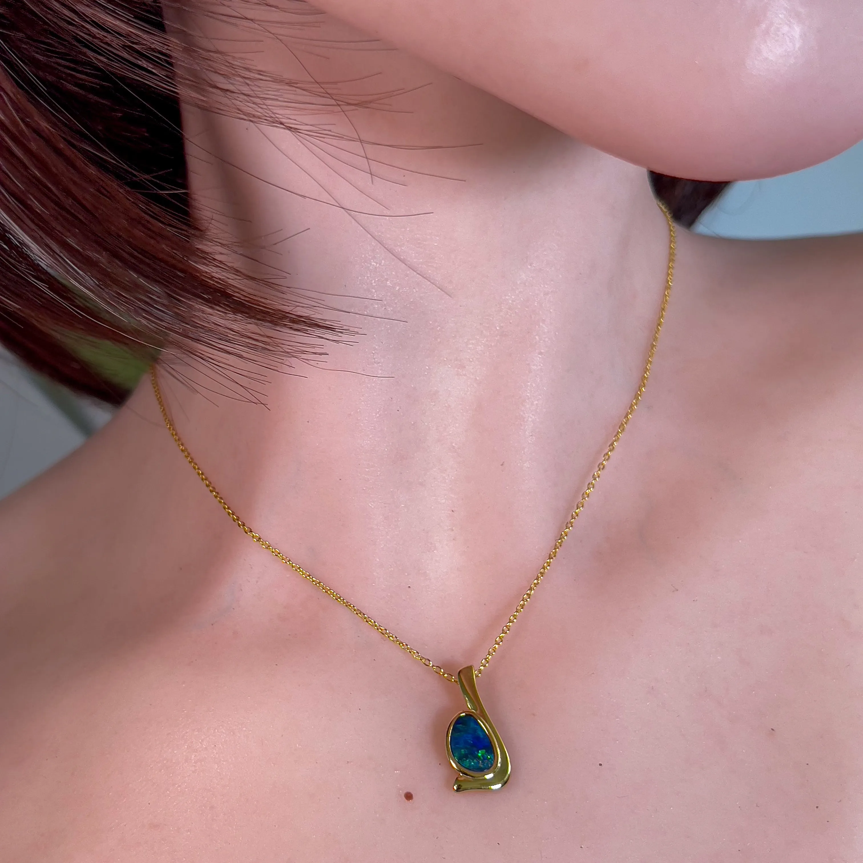 One Gold Plated Sterling Silver L-shape Opal doublet pendant