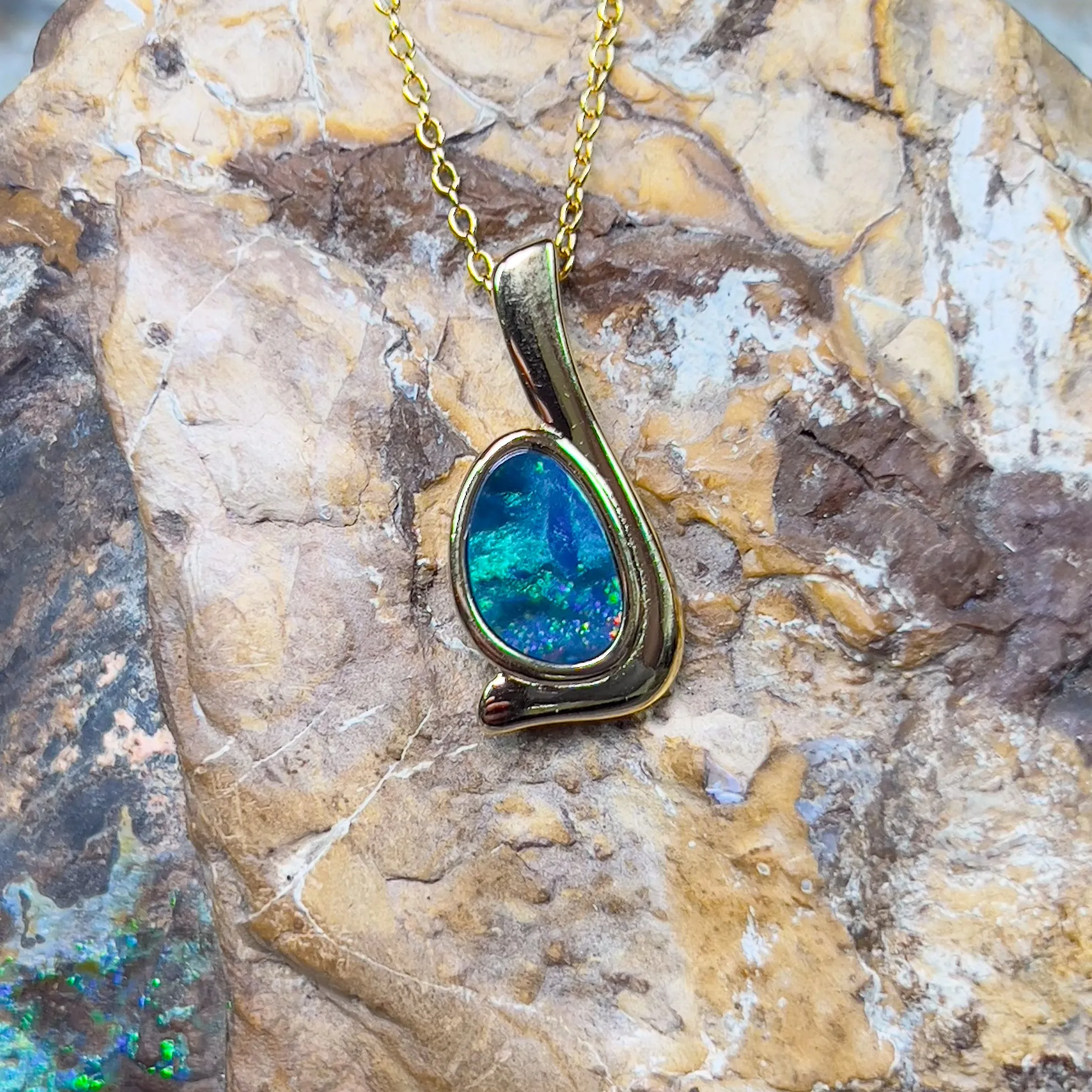 One Gold Plated Sterling Silver L-shape Opal doublet pendant
