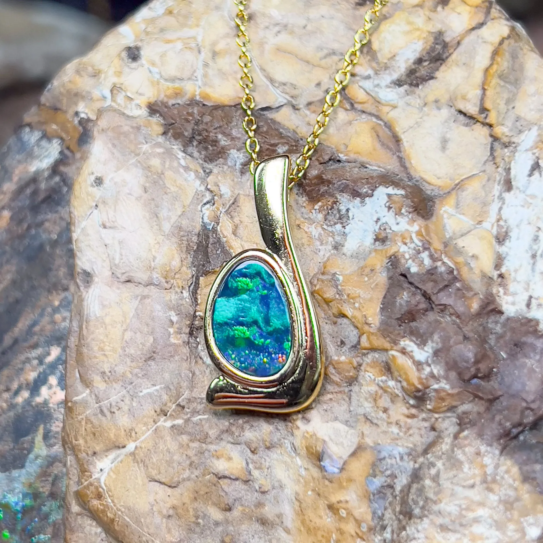 One Gold Plated Sterling Silver L-shape Opal doublet pendant