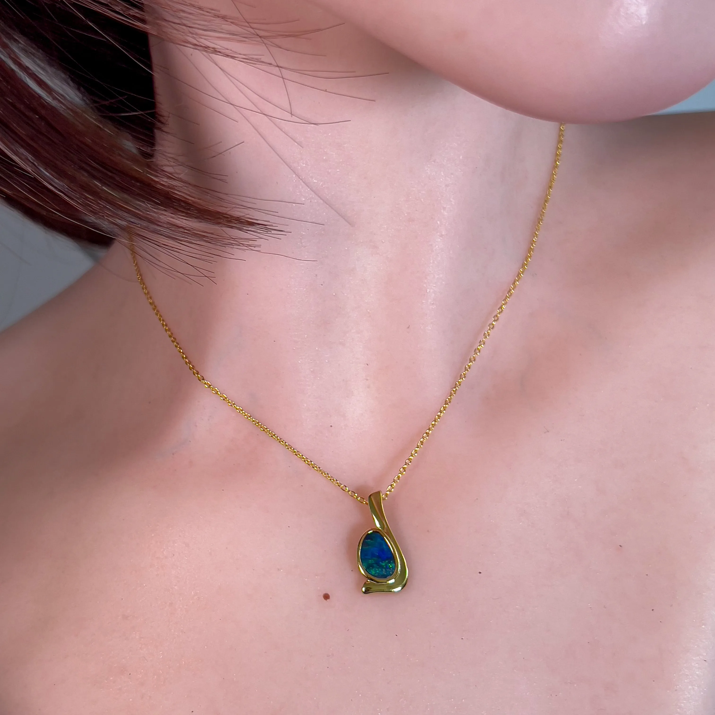 One Gold Plated Sterling Silver L-shape Opal doublet pendant