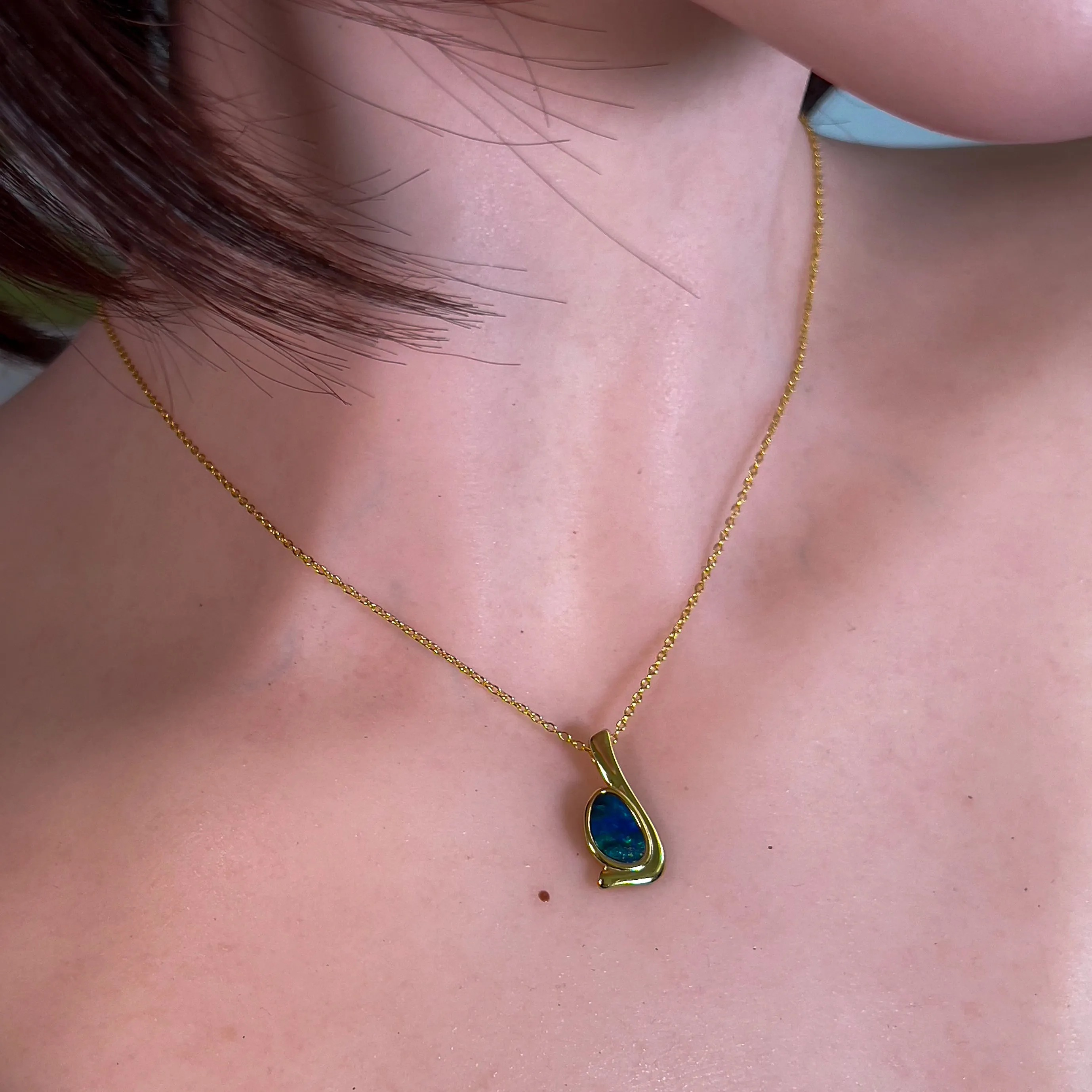 One Gold Plated Sterling Silver L-shape Opal doublet pendant