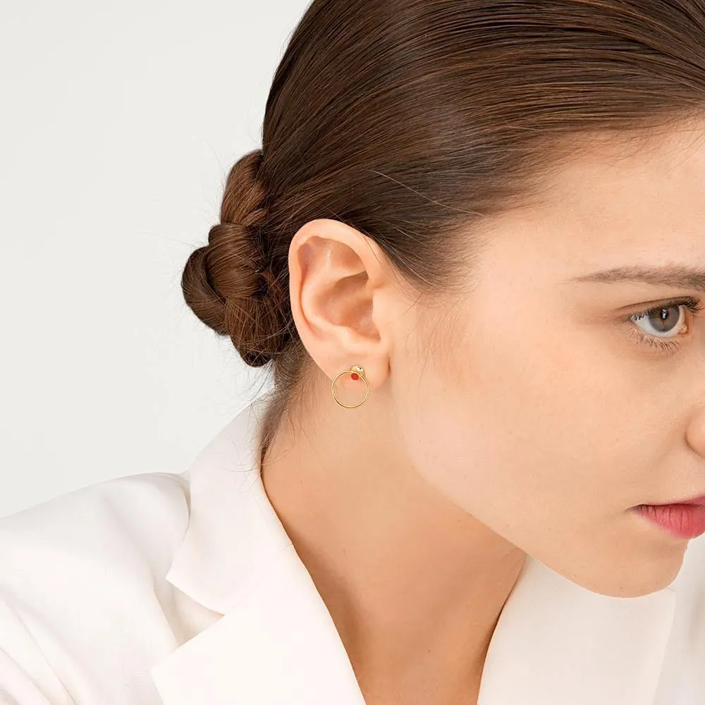Orbit Infinity Red Dot Gold Plated Hoops