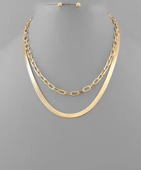 PaperClip & Herringbone Chain Layer Necklace