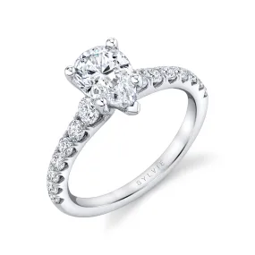 Pear Shaped Classic Engagement Ring - Veronique 18k Gold White