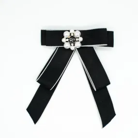 Pearl Dainty Bow Tie Brooch White & Black