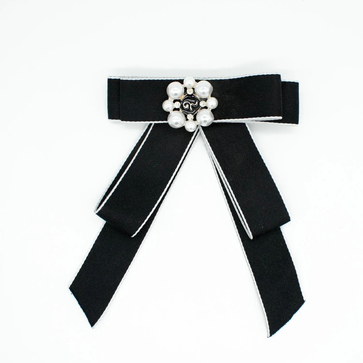 Pearl Dainty Bow Tie Brooch White & Black
