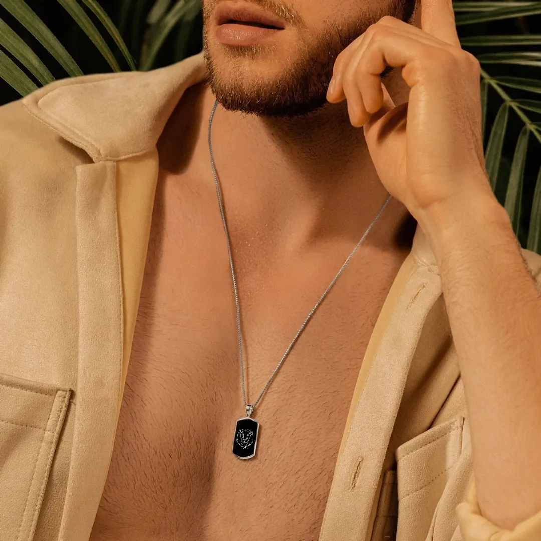 Personalized Name Leo Zodiac Mens Fashion Jewellery Gift Rectangle Pendant Necklace