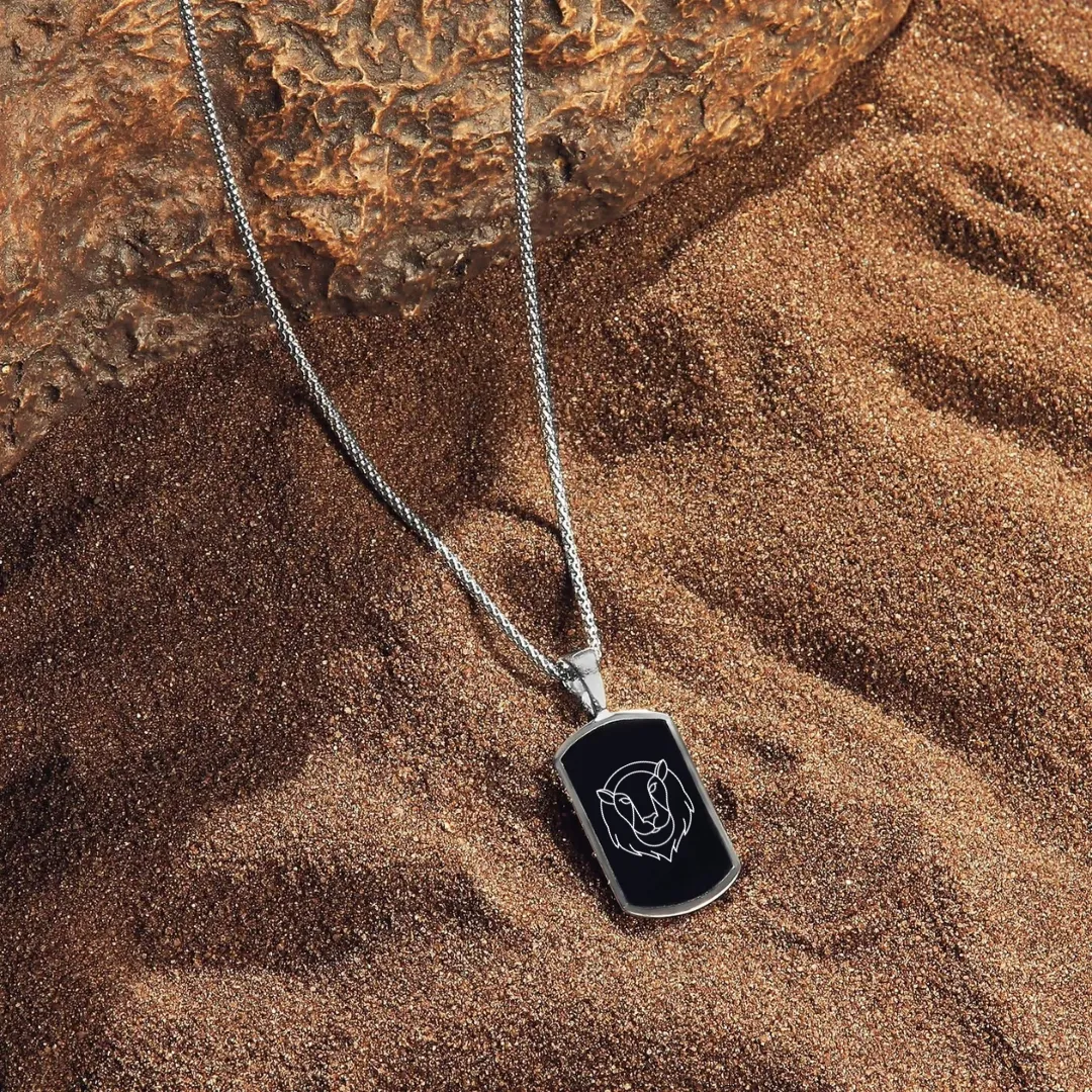 Personalized Name Leo Zodiac Mens Fashion Jewellery Gift Rectangle Pendant Necklace