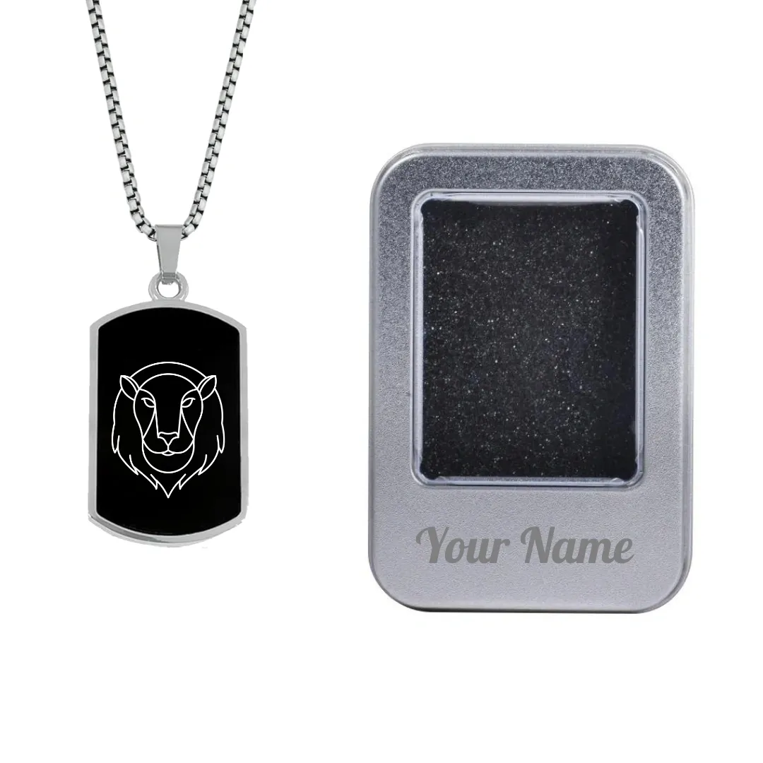 Personalized Name Leo Zodiac Mens Fashion Jewellery Gift Rectangle Pendant Necklace