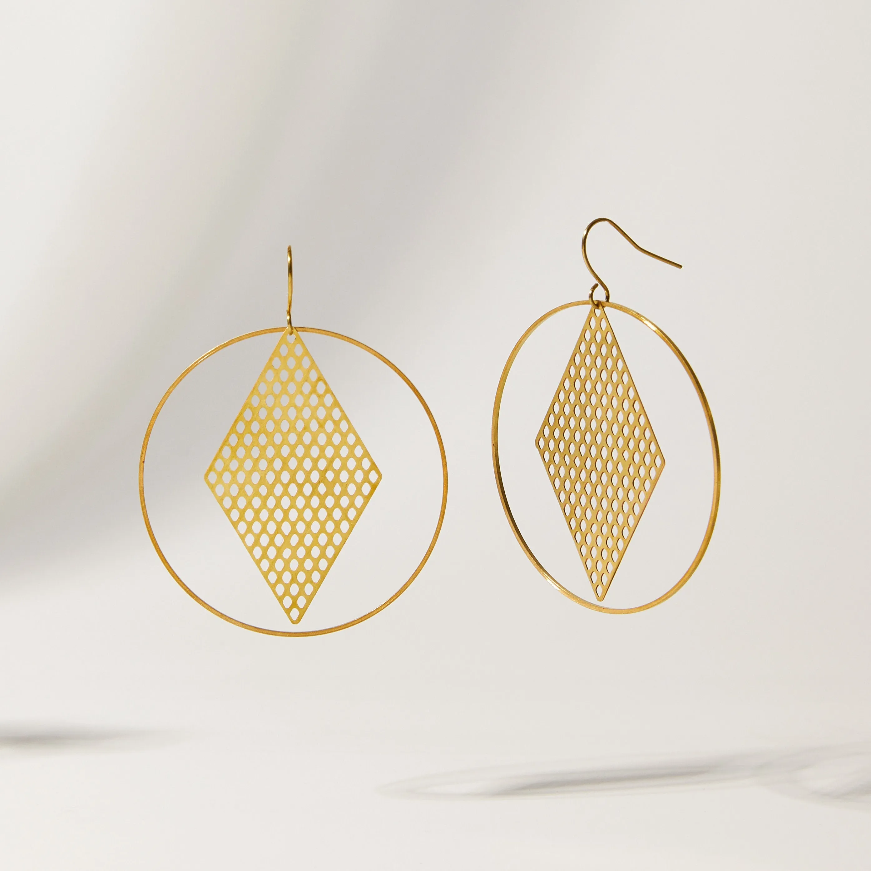 "Le Motif" Large Drop Hoop Earrings with Charm