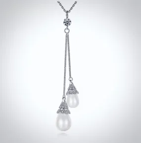 "Nevaeh" - Pearl Bridal Double Drop Lariat Necklace