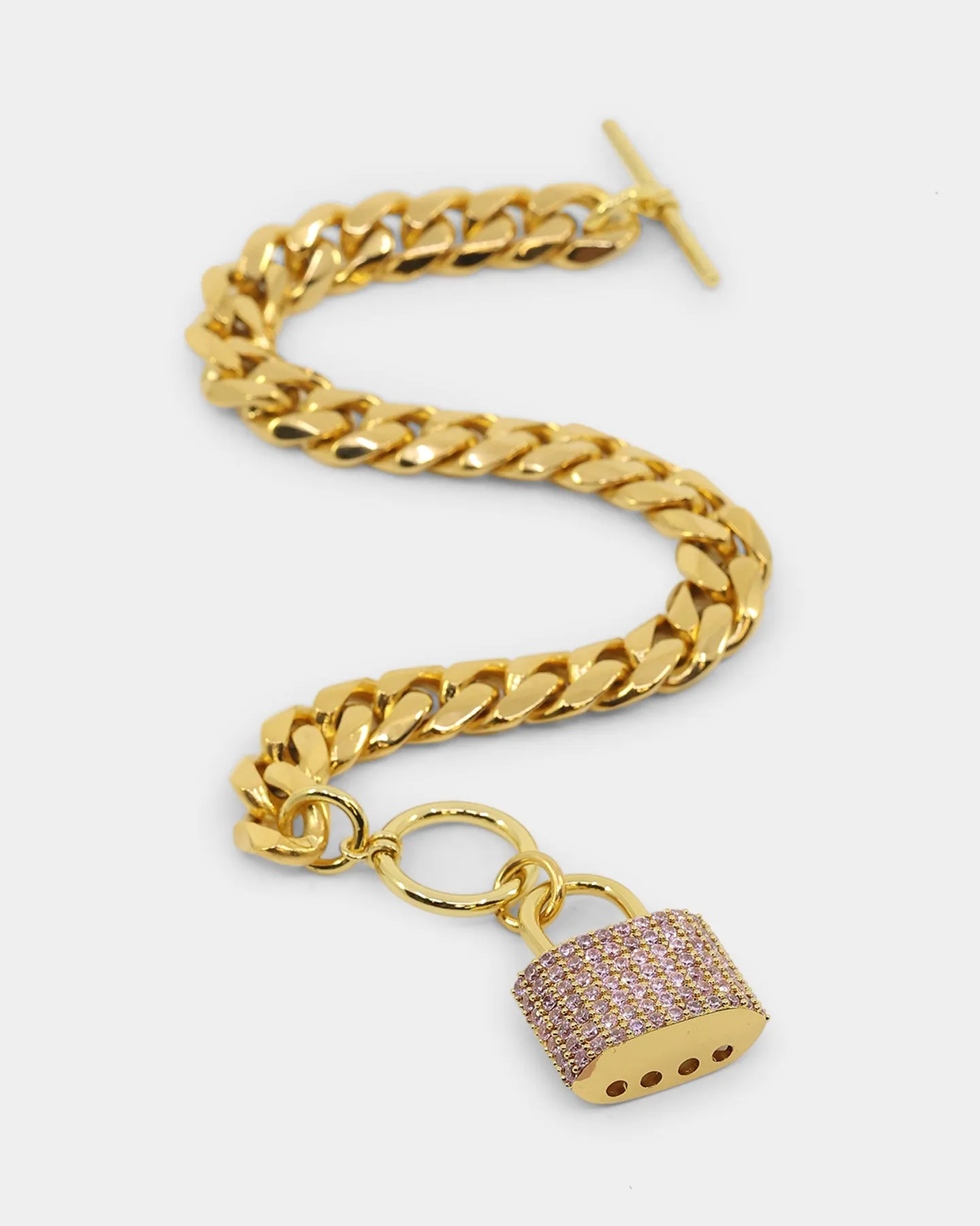Raising Hell Women's Iced Padlock Bracelet Gold/Pink