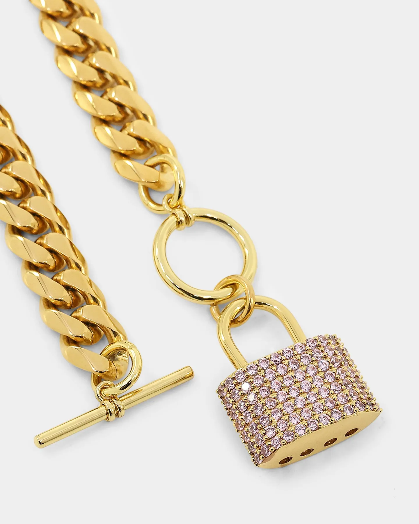 Raising Hell Women's Iced Padlock Bracelet Gold/Pink