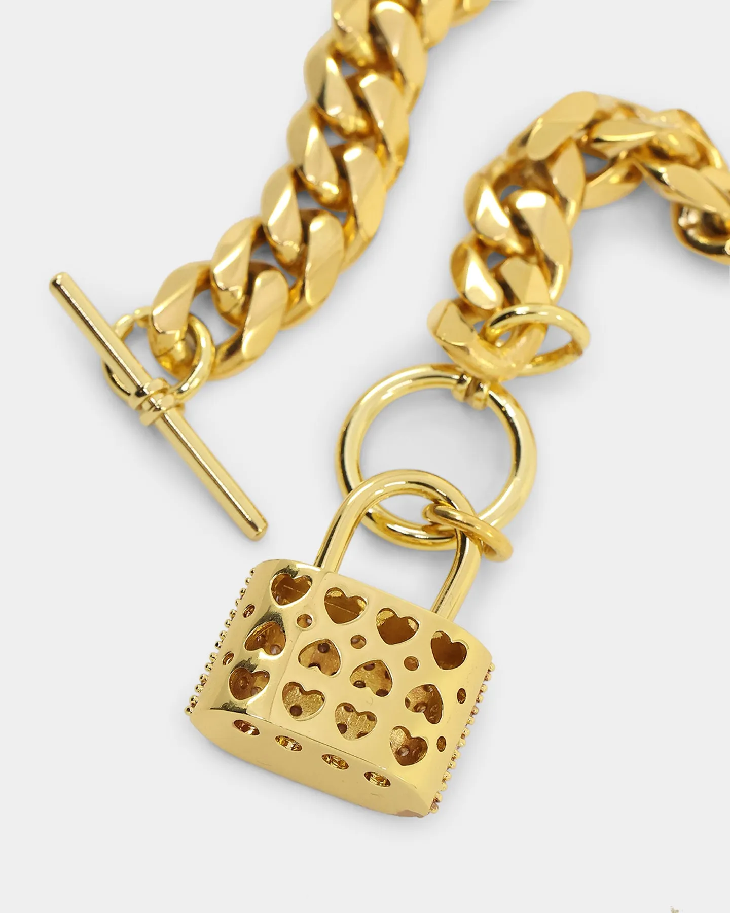 Raising Hell Women's Iced Padlock Bracelet Gold/Pink