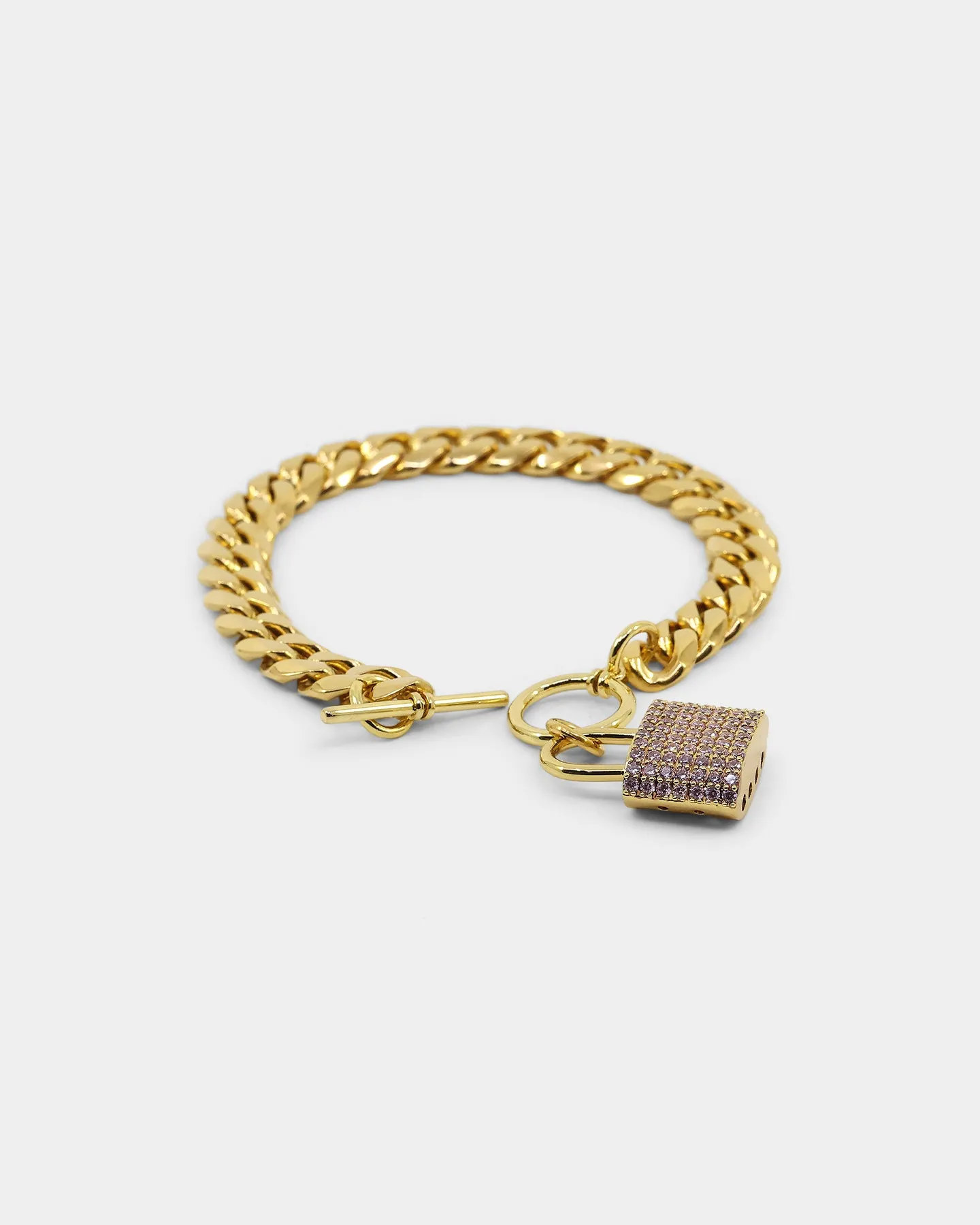 Raising Hell Women's Iced Padlock Bracelet Gold/Pink