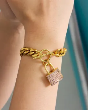 Raising Hell Women's Iced Padlock Bracelet Gold/Pink