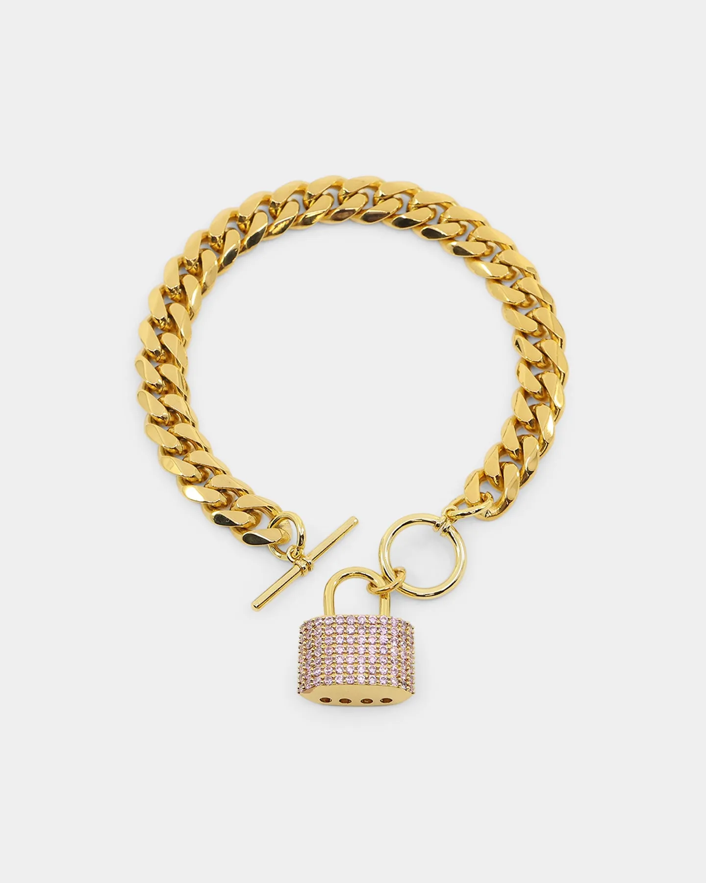 Raising Hell Women's Iced Padlock Bracelet Gold/Pink