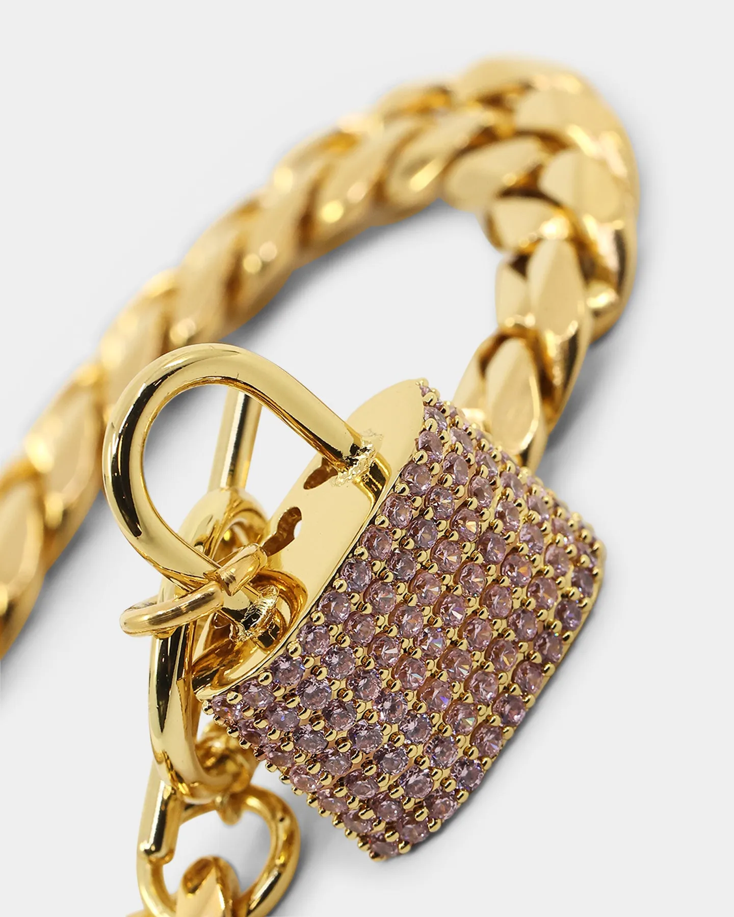 Raising Hell Women's Iced Padlock Bracelet Gold/Pink