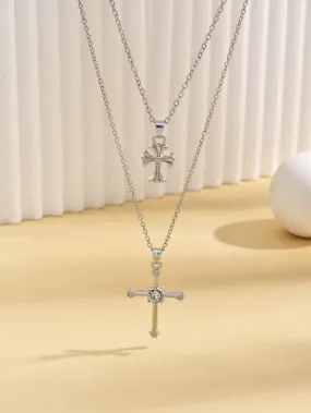 Rhinestone Decor Cross Charm Layered Necklace Religious Necklace Faith Necklace