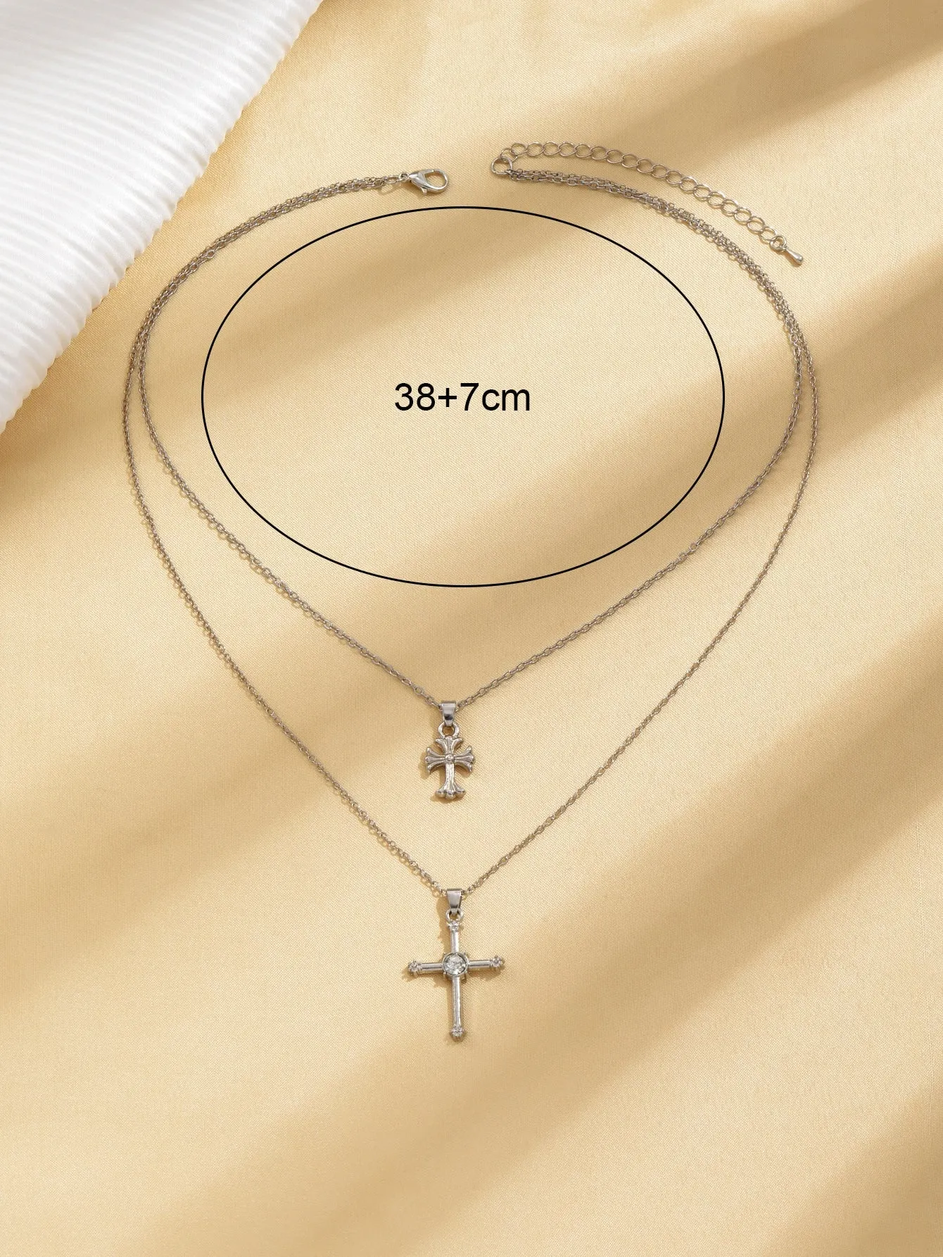 Rhinestone Decor Cross Charm Layered Necklace Religious Necklace Faith Necklace