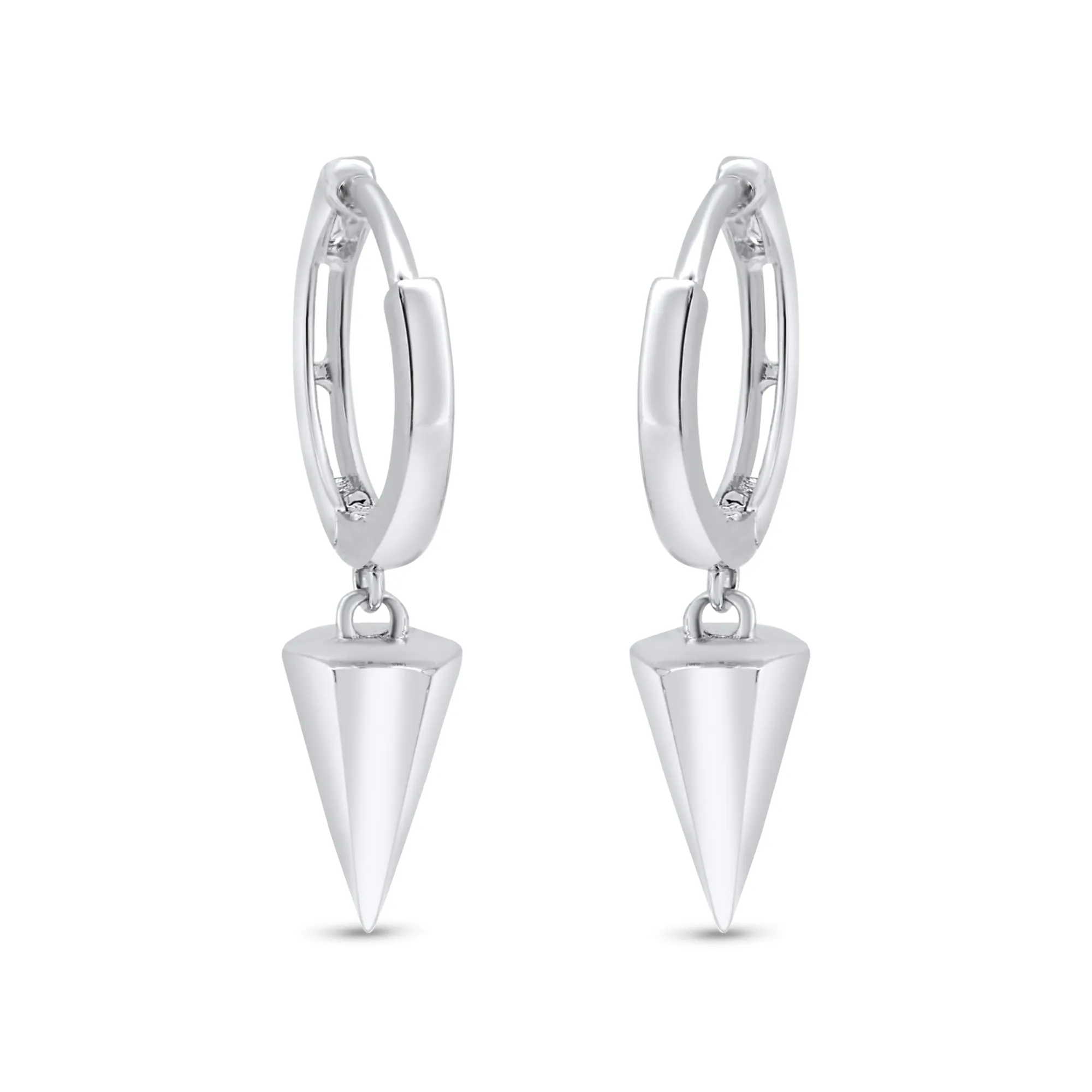 Rhodium Plated 925 Sterling Silver Punk Spikes 11mm Hoop Huggie Earrings - GME00145