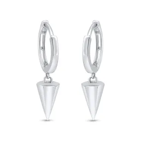 Rhodium Plated 925 Sterling Silver Punk Spikes 11mm Hoop Huggie Earrings - GME00145