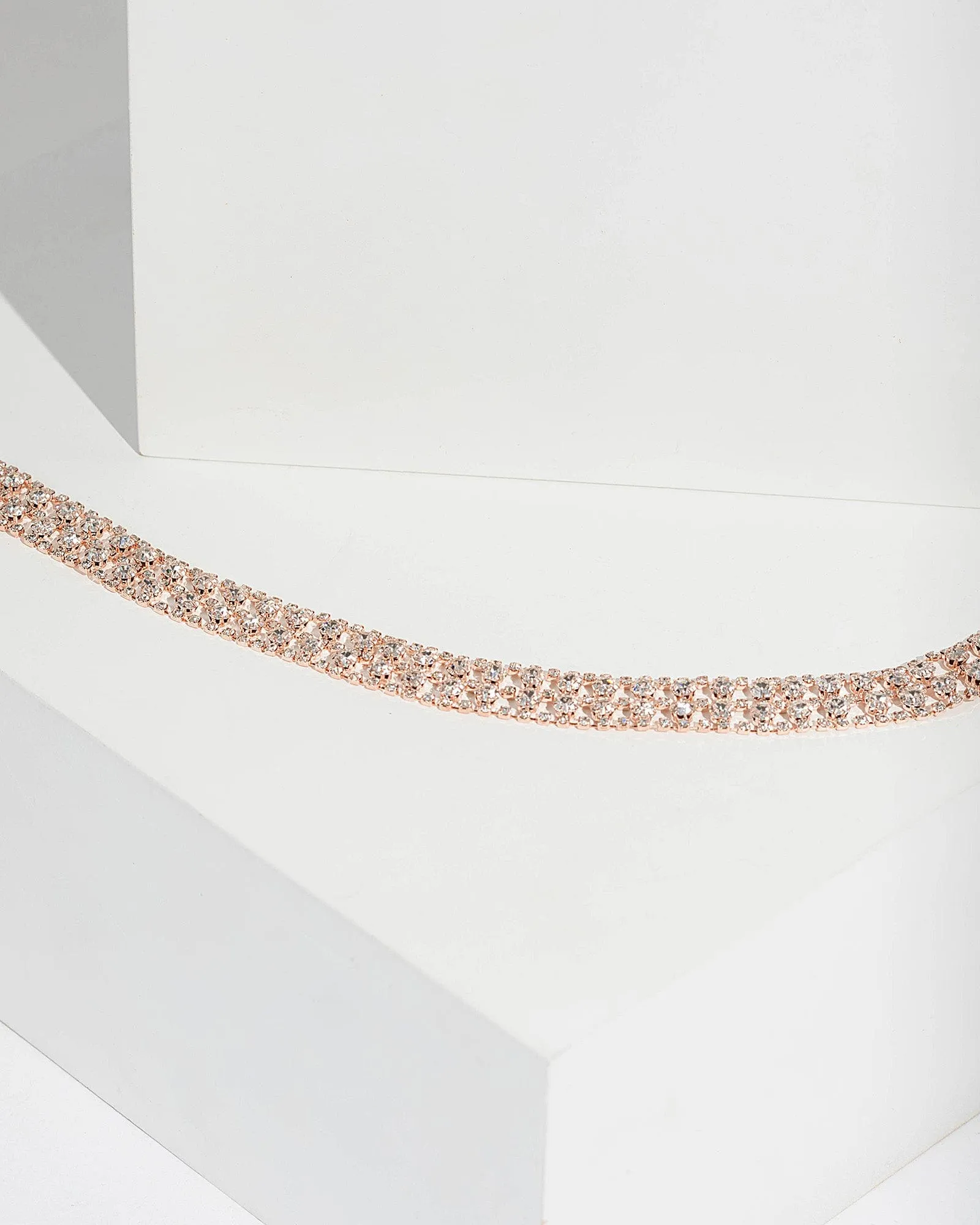 Rose Gold Diamante Square Pattern Choker Necklace
