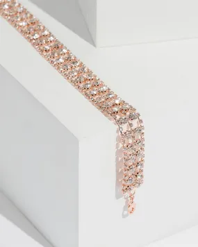 Rose Gold Diamante Square Pattern Choker Necklace