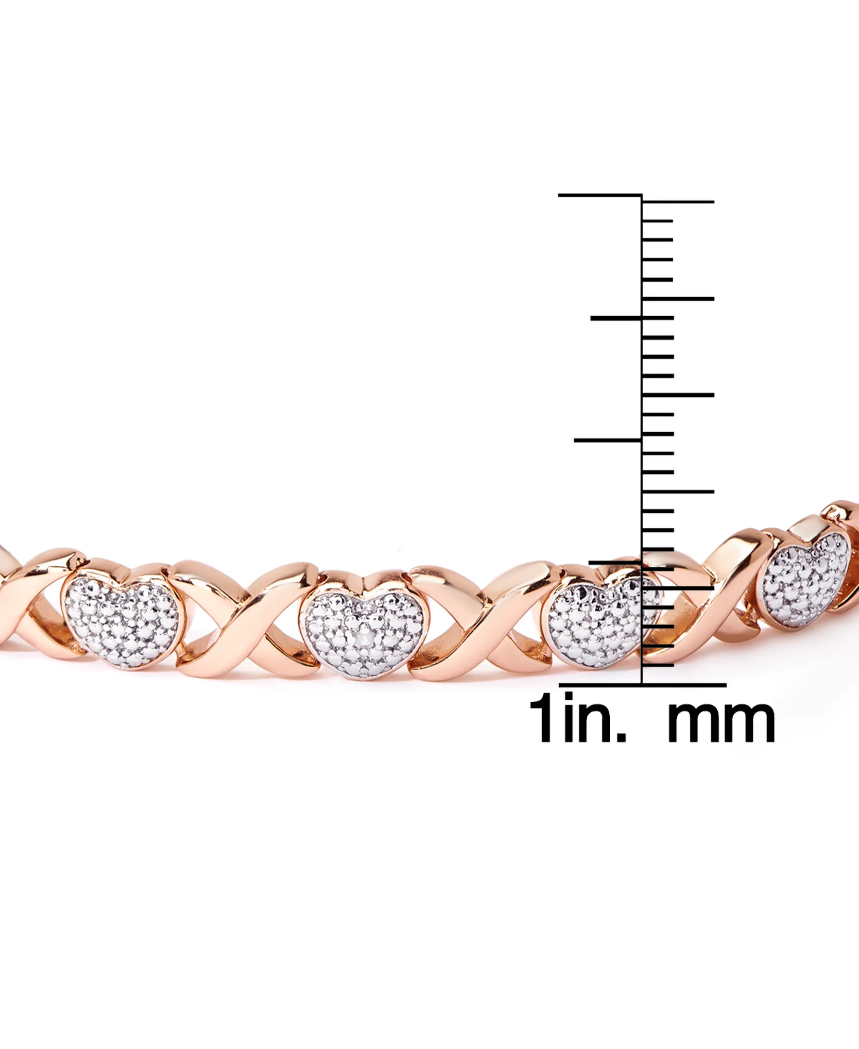 Rose Gold Plated Diamond Accent "X" & Heart Adjustable Bracelet