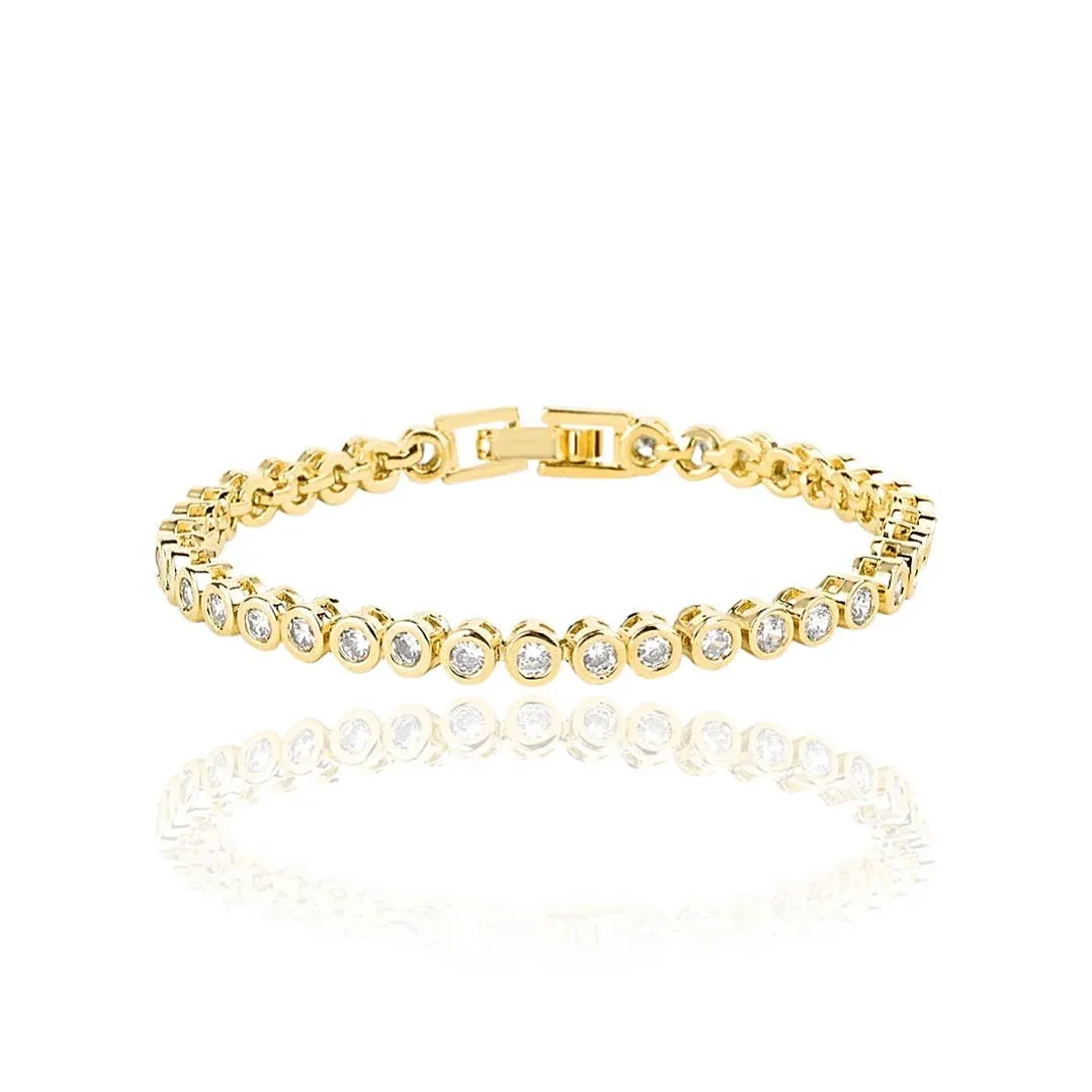 Round Bezel Set Tennis Bracelet: 14k Gold