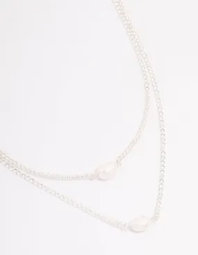 Silver Cubic Zirconia Multi-Row Pearl Necklace
