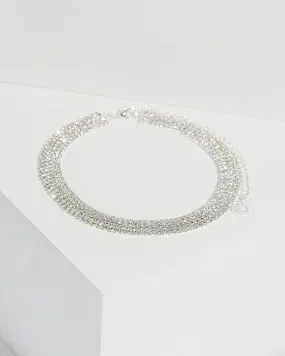 Silver Diamante Band Choker Necklace